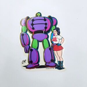 Coop Art Robot Punk Rock Girl Sticker Poster Pop Vinyl Decal Vintage 1999 NOS